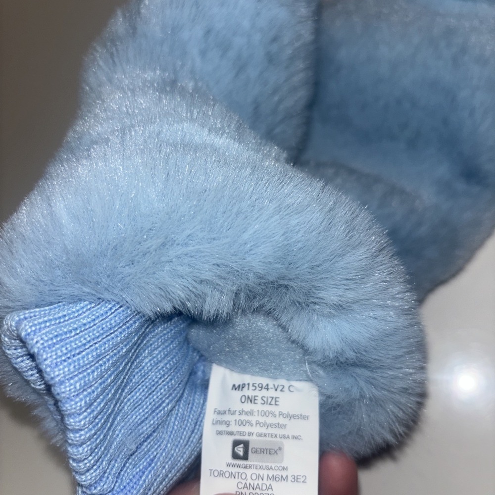 Blue‎ Faux Fur mittens Women's Gloves Sz Small luxury gift winter mittens Fluffy - Picture 7 of 7
